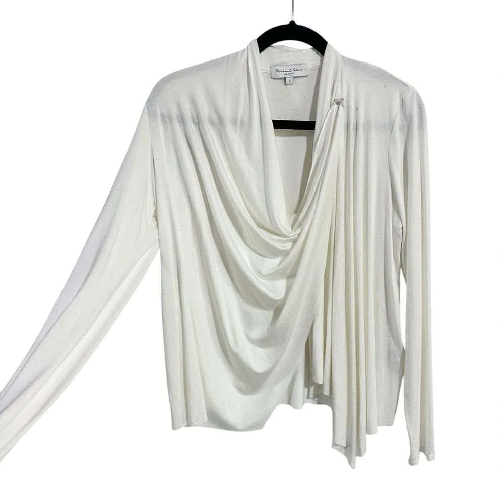 Michael Stars Vanessa White Eco Luxe Jersey Waterfall Draped Cardigan Size Small - Picture 1 of 8